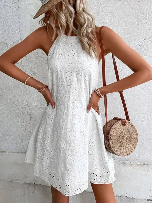 Elegant Mini Party Dress for Women with Sleeveless Hollow Out Design and Slim Fit Office Wear